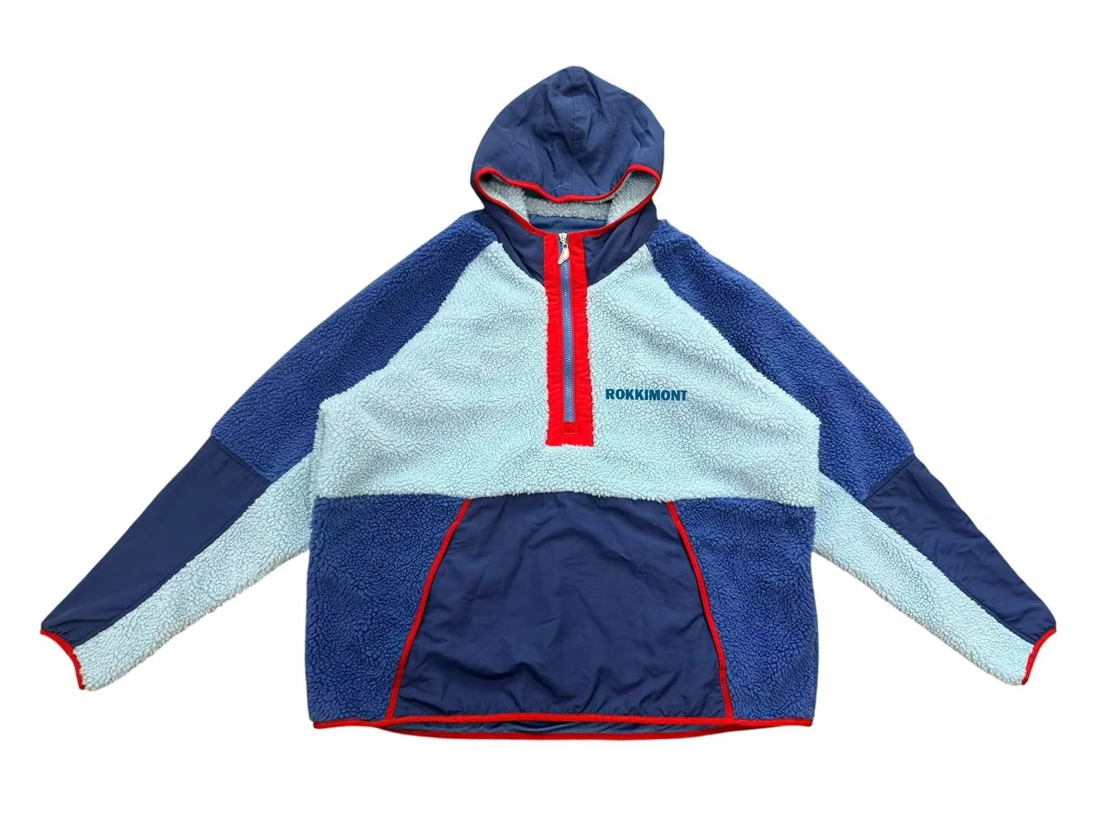 Color Block Hooded Sherpa Fleece Pullover Jacket Color Block Hooded Sherpa Fleece Pullover Jacket