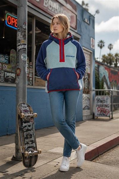 Color Block Hooded Sherpa Fleece Pullover Jacket best